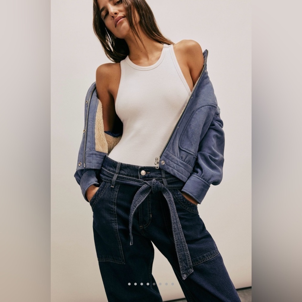 New Free People 30 We the Free Blue Jay Belted Boyfriend Jeans in Night Vision - Picture 3 of 11